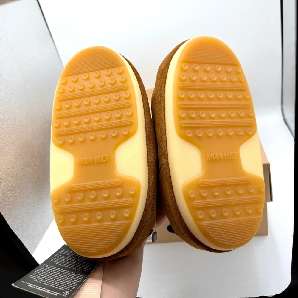 NWT Moonboot Suede Leather Slide Slippers Brown Cognac Unisex Shoes Brand New - Picture 7 of 16